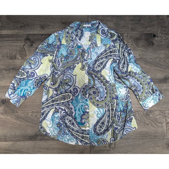 Chico's Tops - Chicos Shirt Sz 2 L Paisley Button Front 3/4 Sleeve Lightweight Cotton